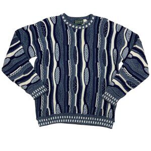 Campus Vintage 3D Knit Sweater L Blue Long Sleeve Crewneck Streetwear Retro